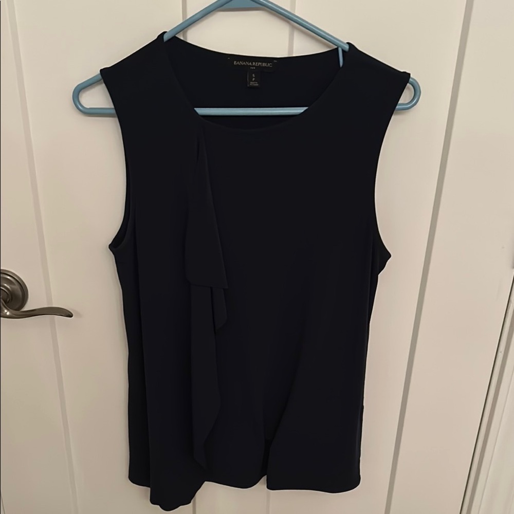 Banana Republic Navy Blue Sleeveless Top with front ruffle, size S